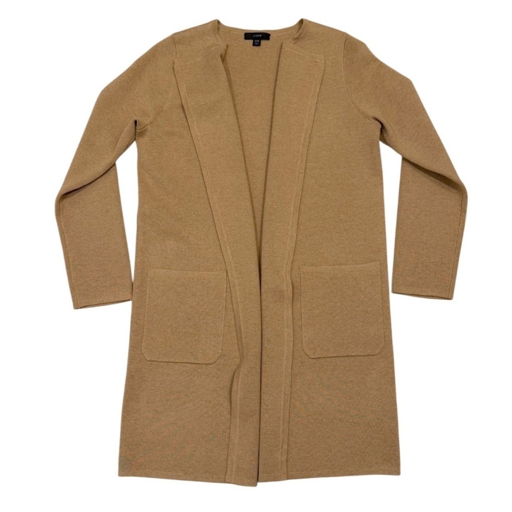 J.Crew Womens XXS Camel Merino Wool Blend Longline Open Cardigan Quiet Luxury